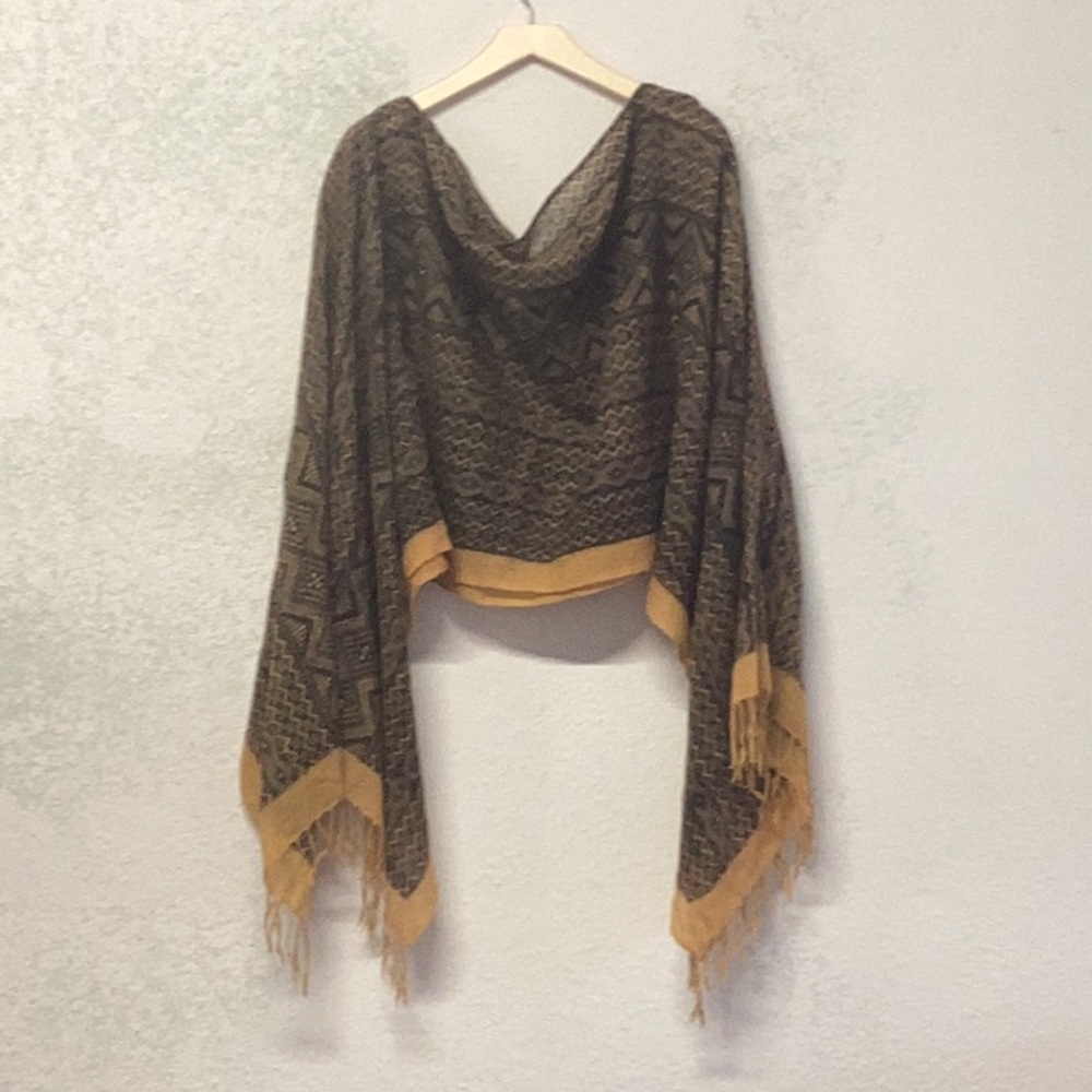 LOTTA STENSSON *Peace Bohemian Patterned Silk Poncho Shawl with Fringe O/S - Picture 2 of 5